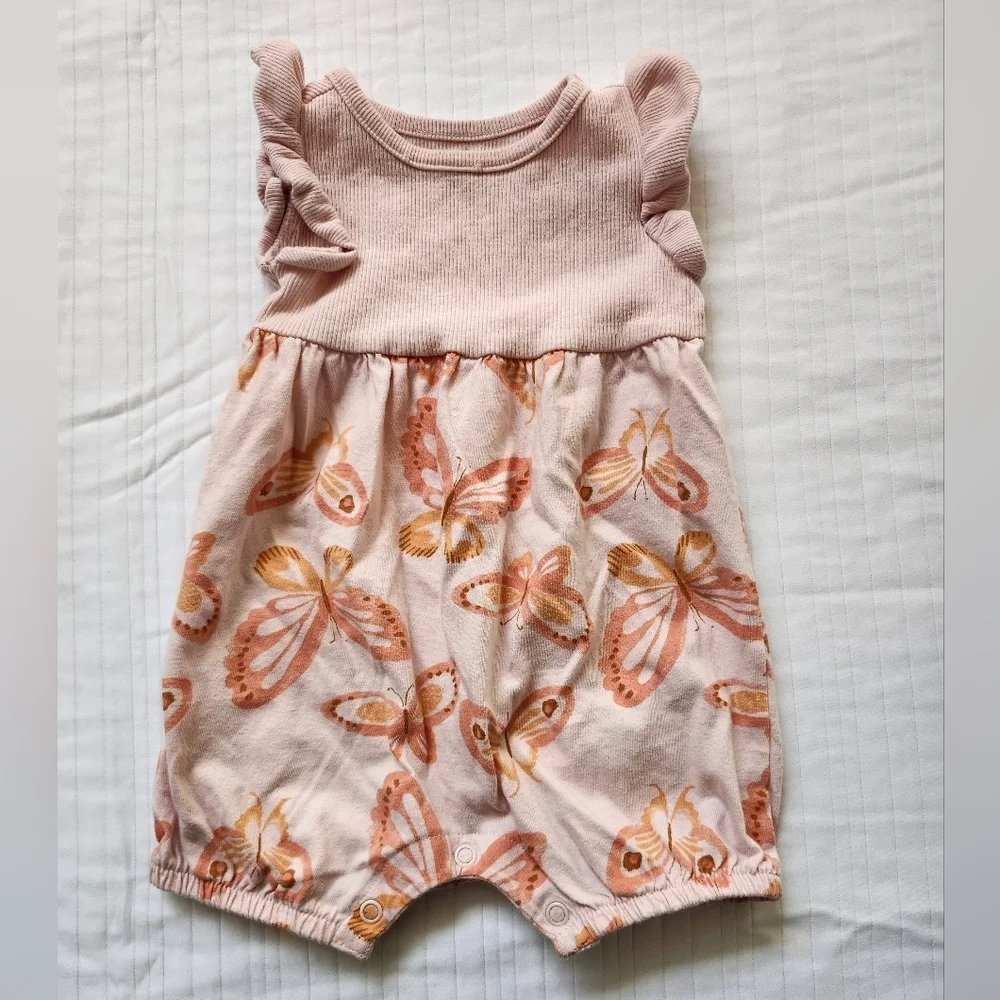 Carter's Soft Pink Ribbed Butterfly Baby One Piece Outfit Size 6m